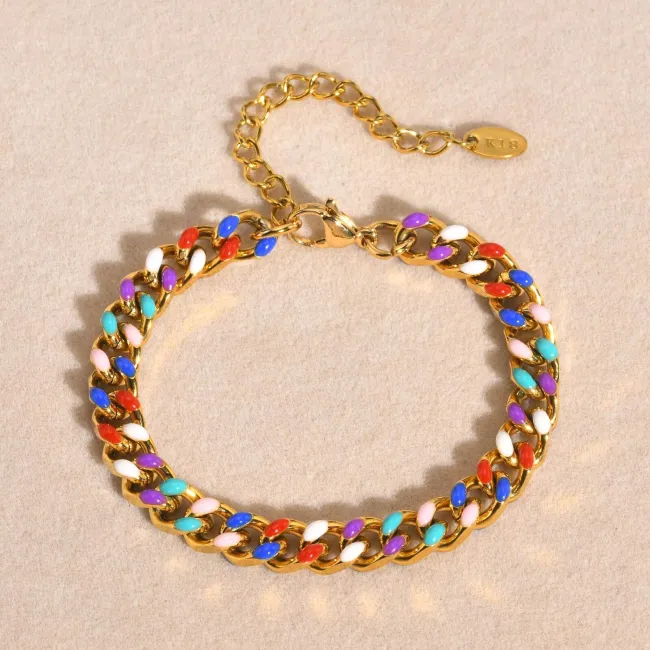 Wholesale Stainless Steel Colorful Cuban Chain Bracelet