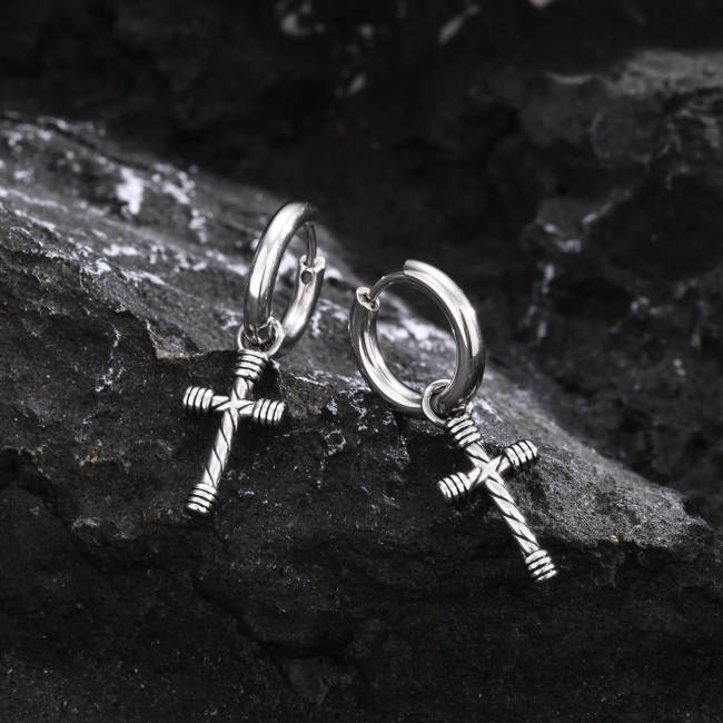 Wholesale Stainless Steel Hoop Earring with Cross