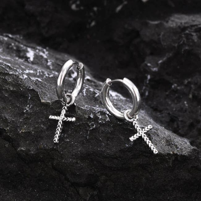 Wholesale Stainless Steel Hoop Earring with Cross