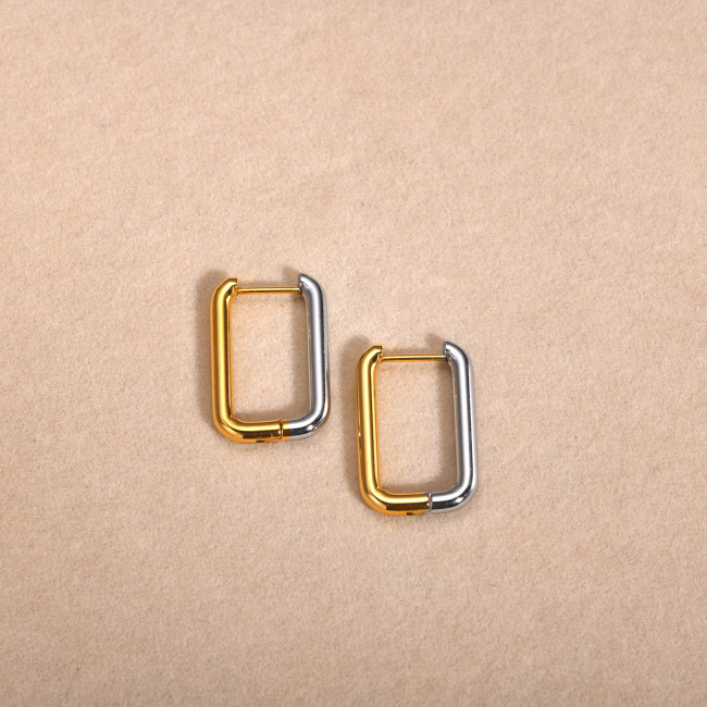 Wholesale Stainless Steel Two Tone Geometric Square Earrings