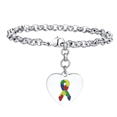 Wholesale Stainless Steel Autism Heart Bracelet