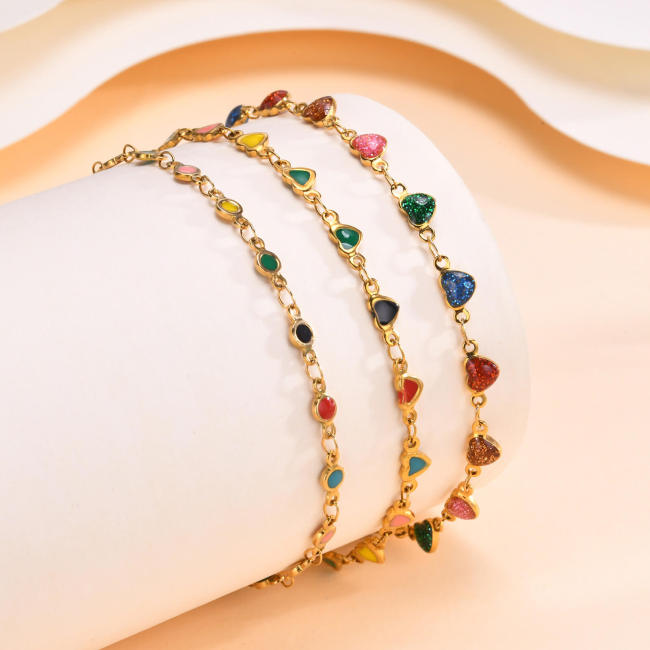 Wholesale Stainless Steel Colorful Heart Anklet