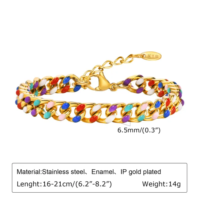 Wholesale Stainless Steel Colorful Cuban Chain Bracelet