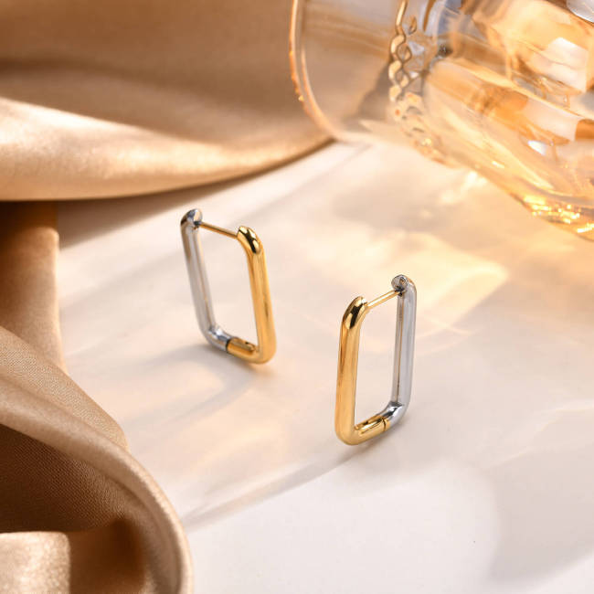 Wholesale Stainless Steel Two Tone Geometric Square Earrings