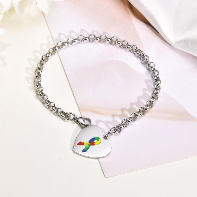 Wholesale Stainless Steel Autism Heart Bracelet