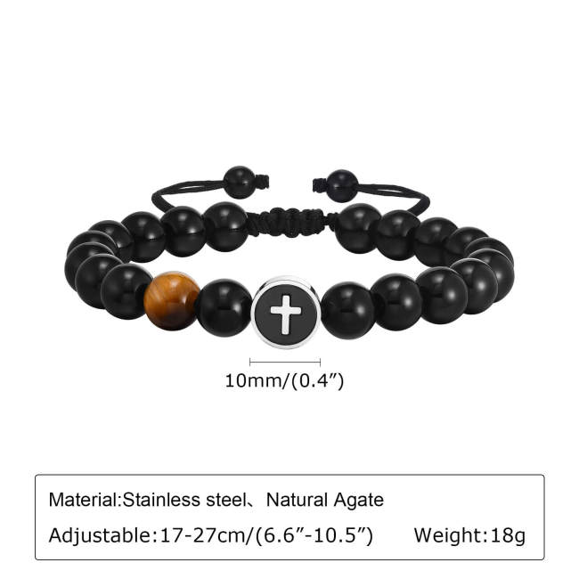 Wholesale Stainless Steel Cross Beaded Couple Bracelet