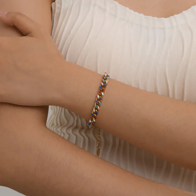 Wholesale Stainless Steel Colorful Cuban Chain Bracelet