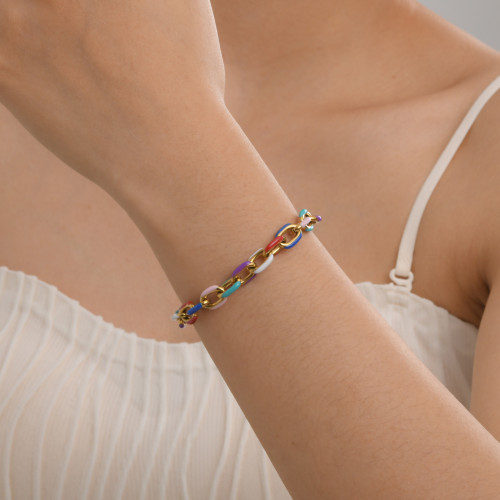 Wholesale Stainless Steel Colorful Cuban Chain Bracelet