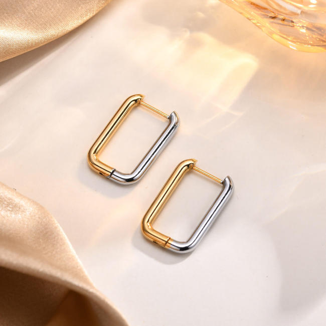 Wholesale Stainless Steel Two Tone Geometric Square Earrings