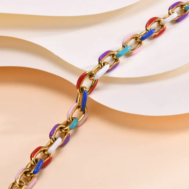 Wholesale Stainless Steel Colorful Cuban Chain Bracelet