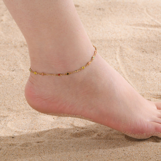 Wholesale Stainless Steel Colorful Heart Anklet