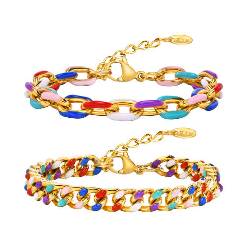 Wholesale Stainless Steel Colorful Cuban Chain Bracelet