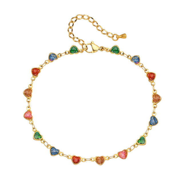 Wholesale Stainless Steel Colorful Heart Anklet