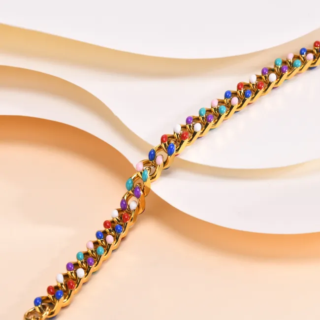 Wholesale Stainless Steel Colorful Cuban Chain Bracelet