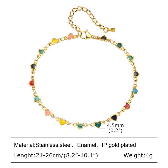Wholesale Stainless Steel Colorful Heart Anklet
