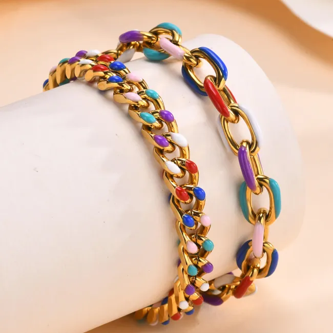 Wholesale Stainless Steel Colorful Cuban Chain Bracelet