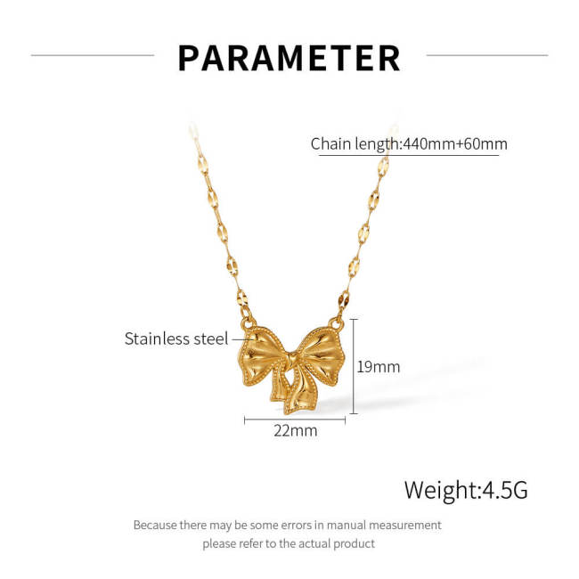 Wholesale Stainless Steel Ribbon Bow Pendant Necklace