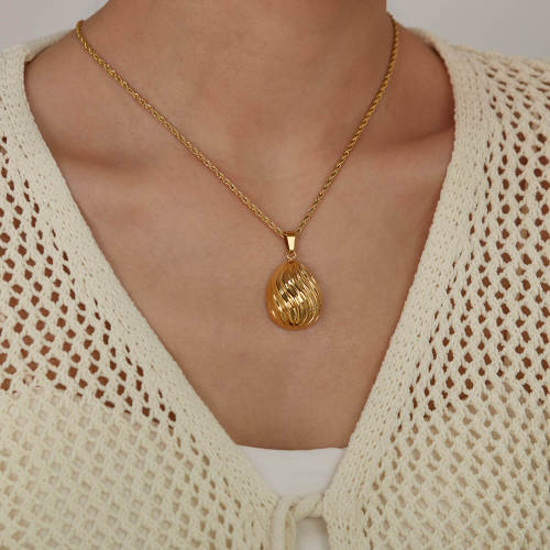 Wholesale Stainless Steel Textured Egg Pendant Necklace