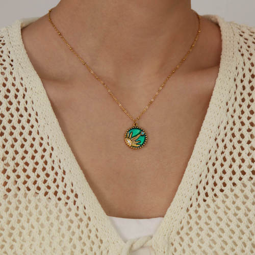 Wholesale Stainless Steel Vintage Emerald Coin Pendant