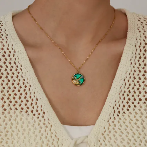 Wholesale Stainless Steel Vintage Emerald Coin Pendant