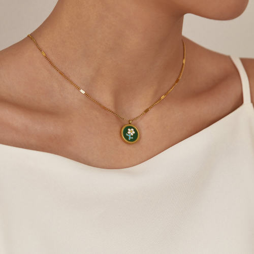 Wholesale Stainless Steel Enamel Flower Coin Pendant