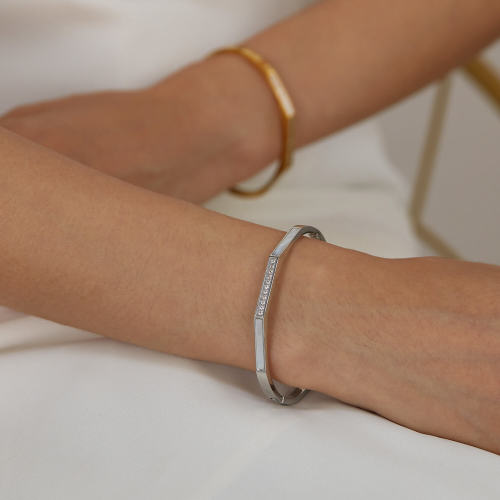 Wholesale Stainless Steel Geometric Mother of Pearl Bangle