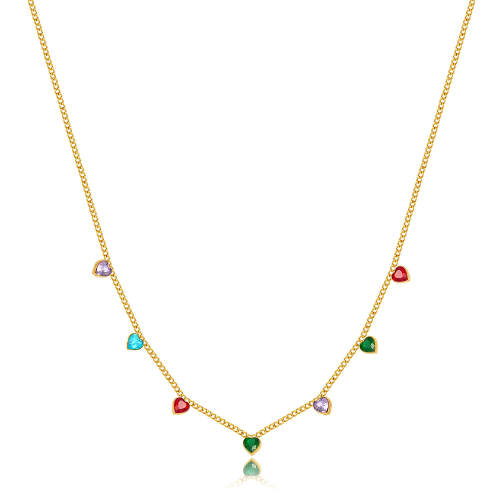 Wholesale Stainless Steel Multi Color Hearts CZ Necklace