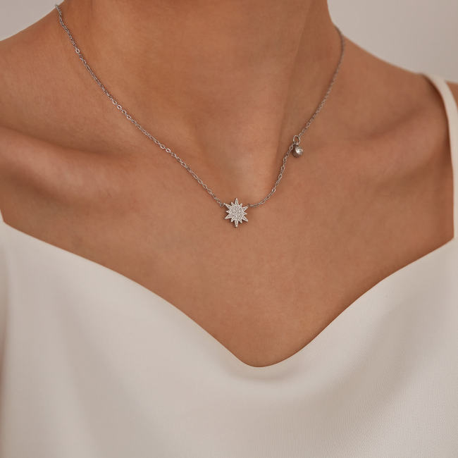 Wholesale Stainless Steel Inlay CZ Sunflower Pendant