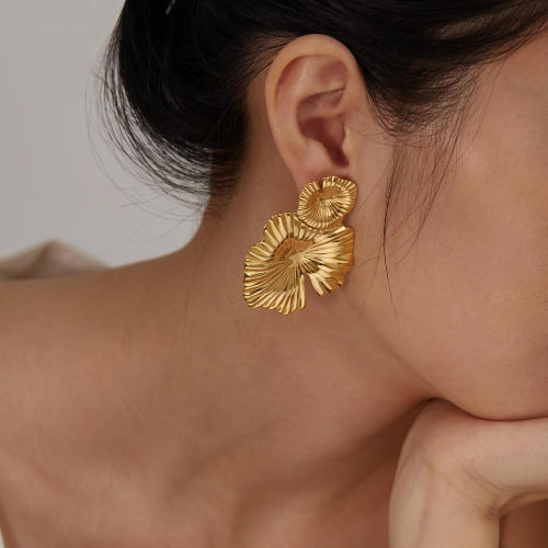 Wholesale Stainless Steel Lotus Leaf Earrings