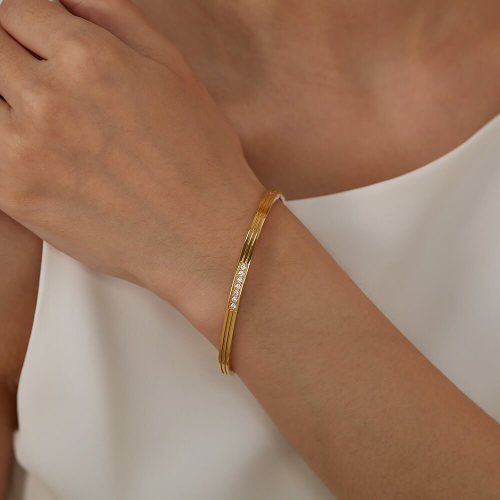 Wholesale Stainless Steel Stripe Shape Inlaid CZ Bangle