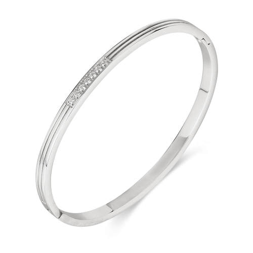 Wholesale Stainless Steel Stripe Shape Inlaid CZ Bangle