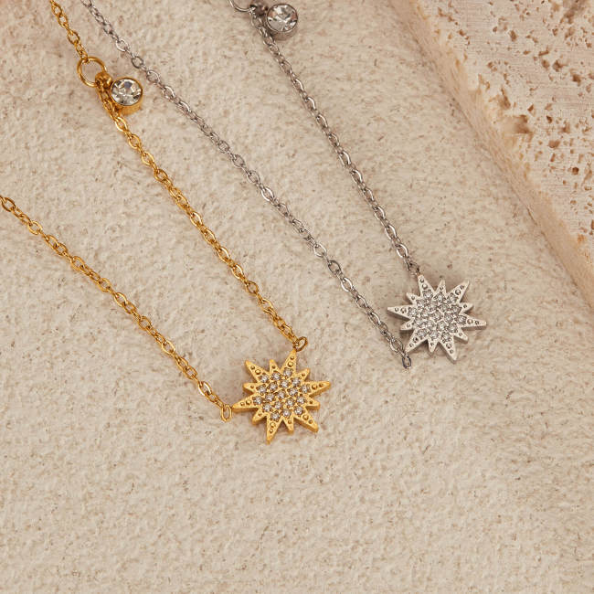 Wholesale Stainless Steel Inlay CZ Sunflower Pendant