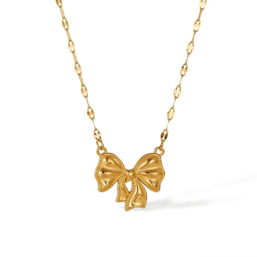 Wholesale Stainless Steel Ribbon Bow Pendant Necklace