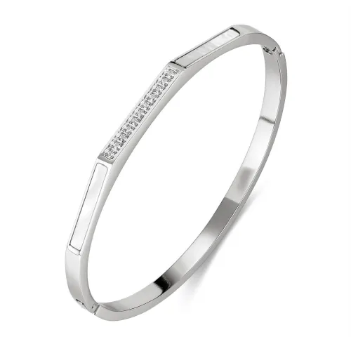 Wholesale Stainless Steel Geometric Mother of Pearl Bangle