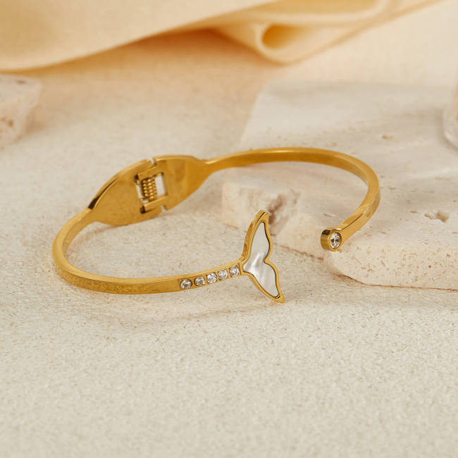 Wholesale Stainless Steel Whale Tail Bangle Bracelet