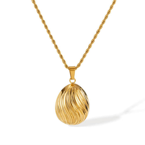 Wholesale Stainless Steel Textured Egg Pendant Necklace
