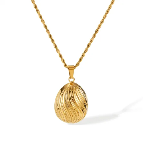 Wholesale Stainless Steel Textured Egg Pendant Necklace