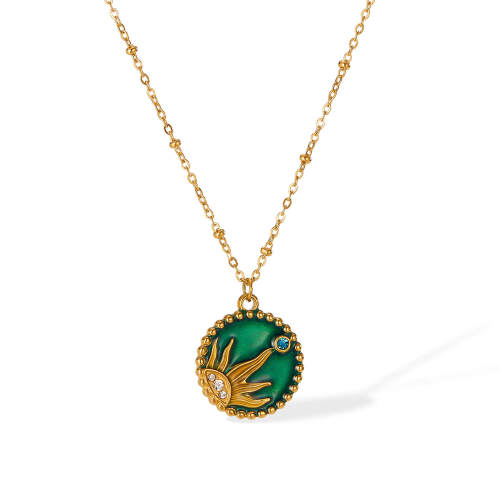Wholesale Stainless Steel Vintage Emerald Coin Pendant
