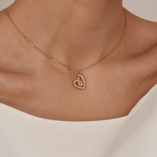 Wholesale Stainless Steel Irregular Hollow Heart Pendant with CZ