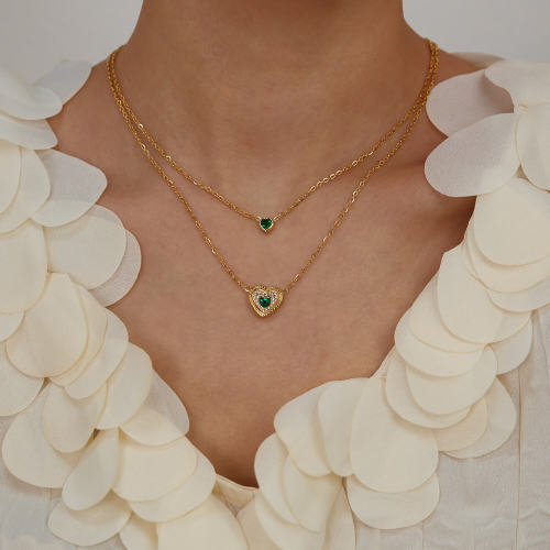 Wholesale Stainless Steel Double Heart Layered Necklace