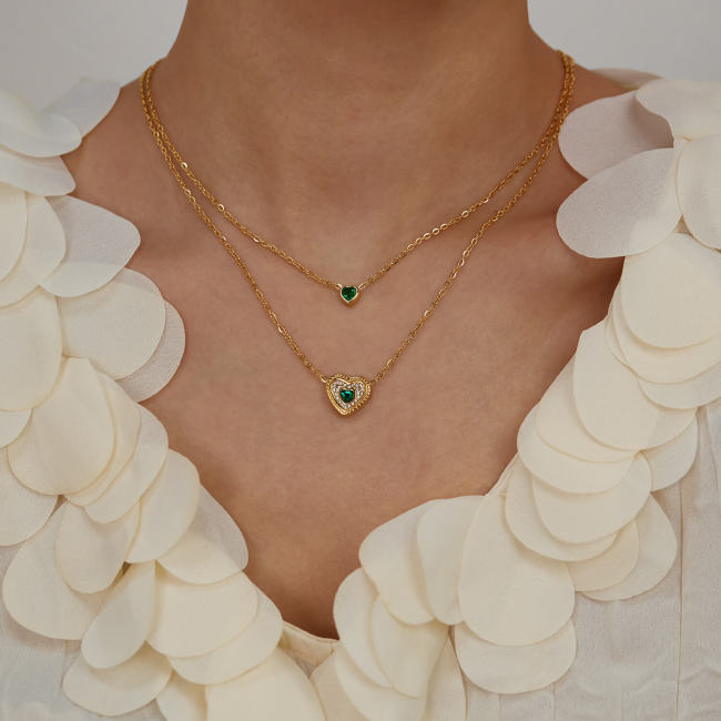 Wholesale Stainless Steel Double Heart Layered Necklace