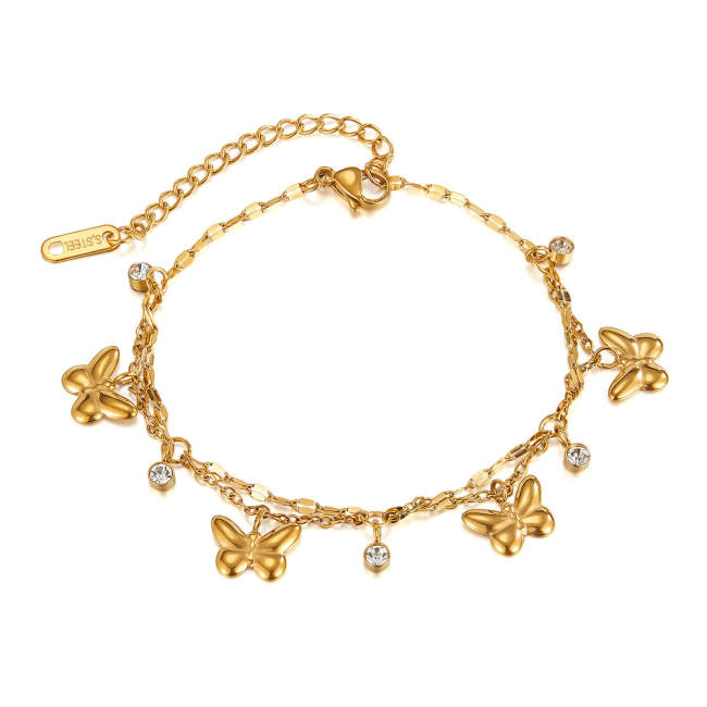 Wholesale Stainless Steel Butterfly and Zirconia Bracelet