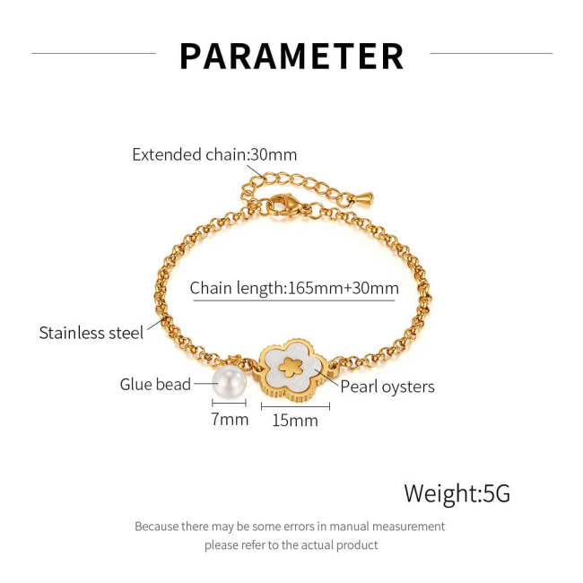 Wholesale Stainless Steel Mother of Pearl Flower Bracelet