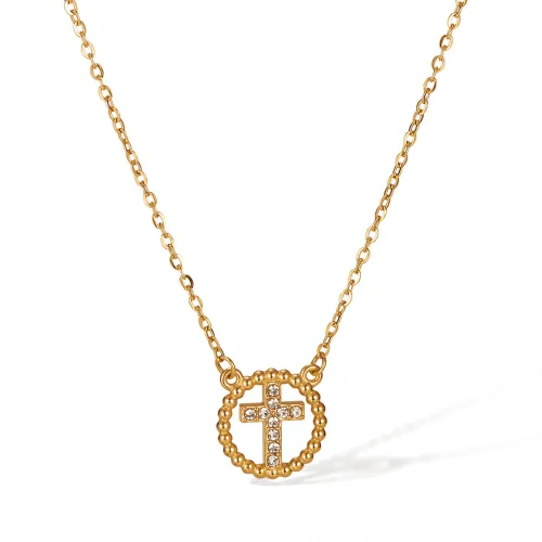 Wholesale Stainless Steel Gold Open Circle Cross Pendant