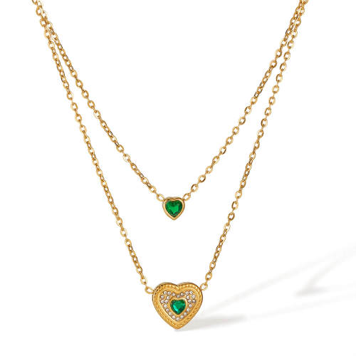 Wholesale Stainless Steel Double Heart Layered Necklace