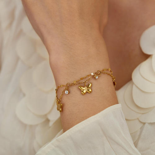 Wholesale Stainless Steel Butterfly and Zirconia Bracelet