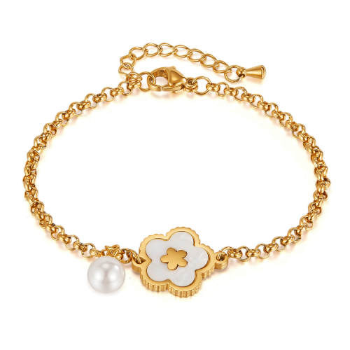 Wholesale Stainless Steel Mother of Pearl Flower Bracelet