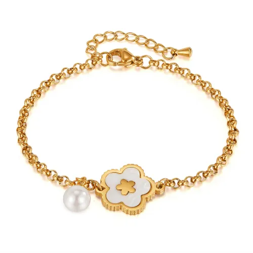 Wholesale Stainless Steel Mother of Pearl Flower Bracelet