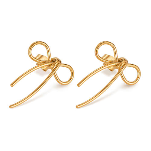 Wholesale Stainless Steel Gold Ribbon Bow Stud Earrings