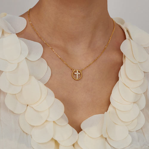 Wholesale Stainless Steel Gold Open Circle Cross Pendant